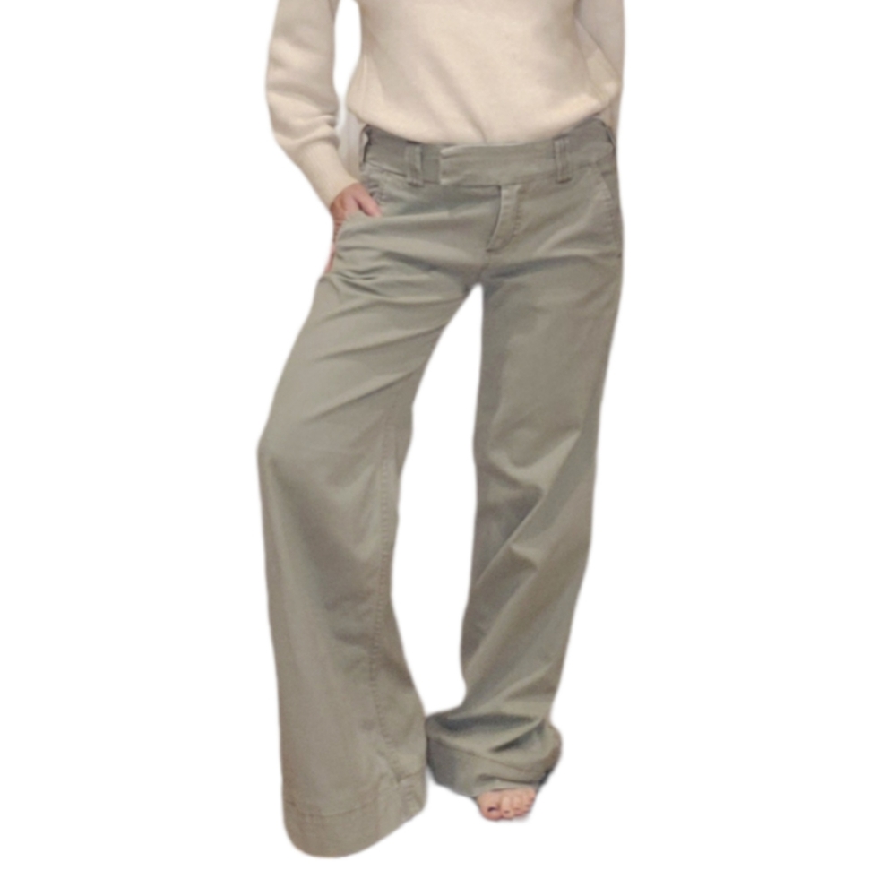 Anthropologie Cidra Wide Leg Lace Back Mid Rise Pants Sz 8 Moss/Khakki